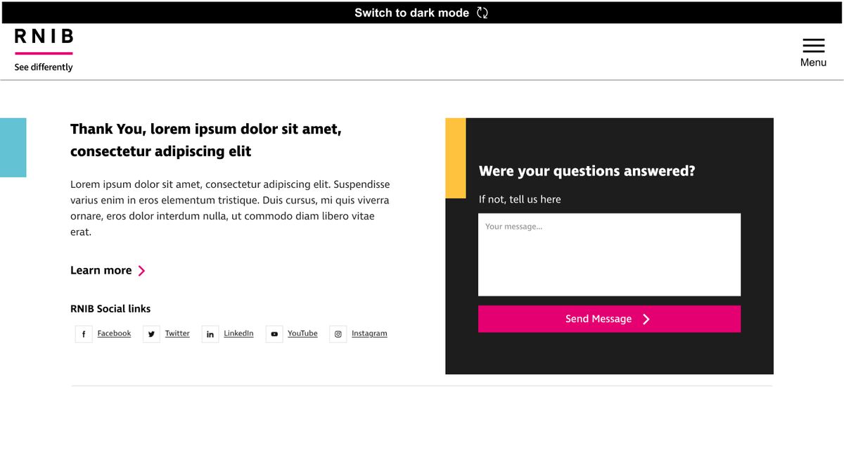 Desktop thank you page in light mode