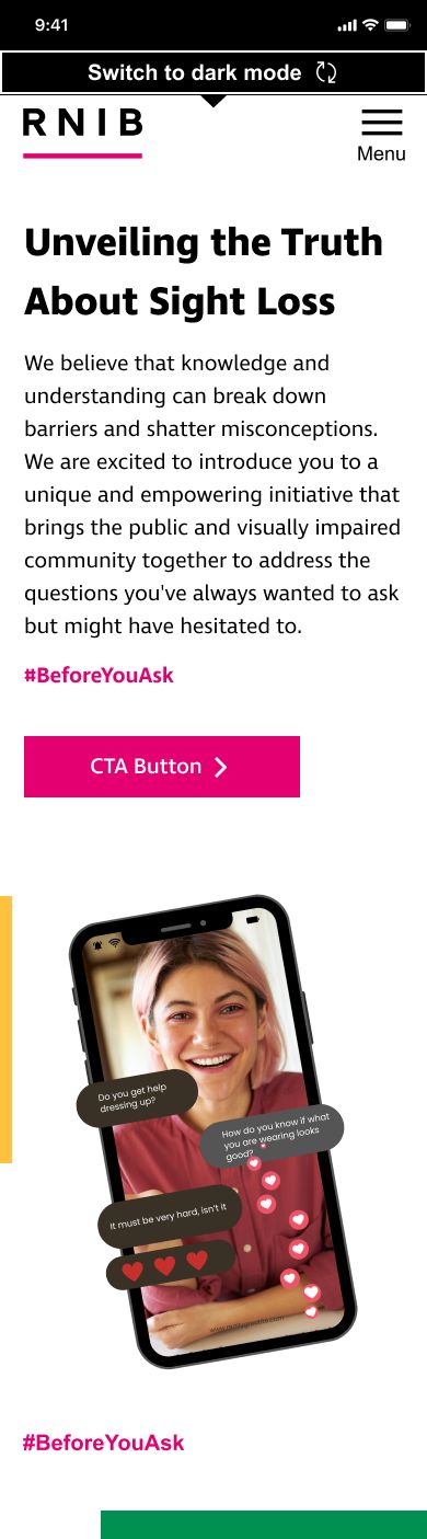 Mobile landing page: Unveiling the truth about sight loss, with a pink call to action