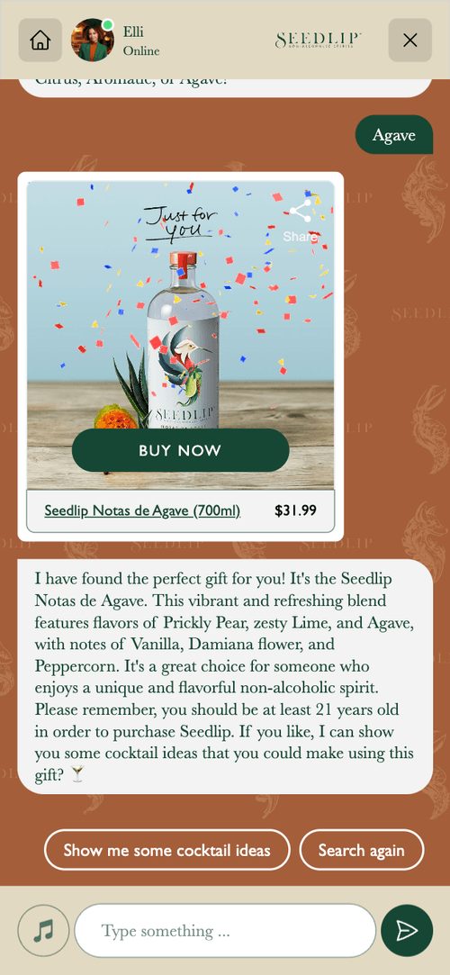 Gift recommendation for Seedlip Notas de Agave with a Buy now button and price